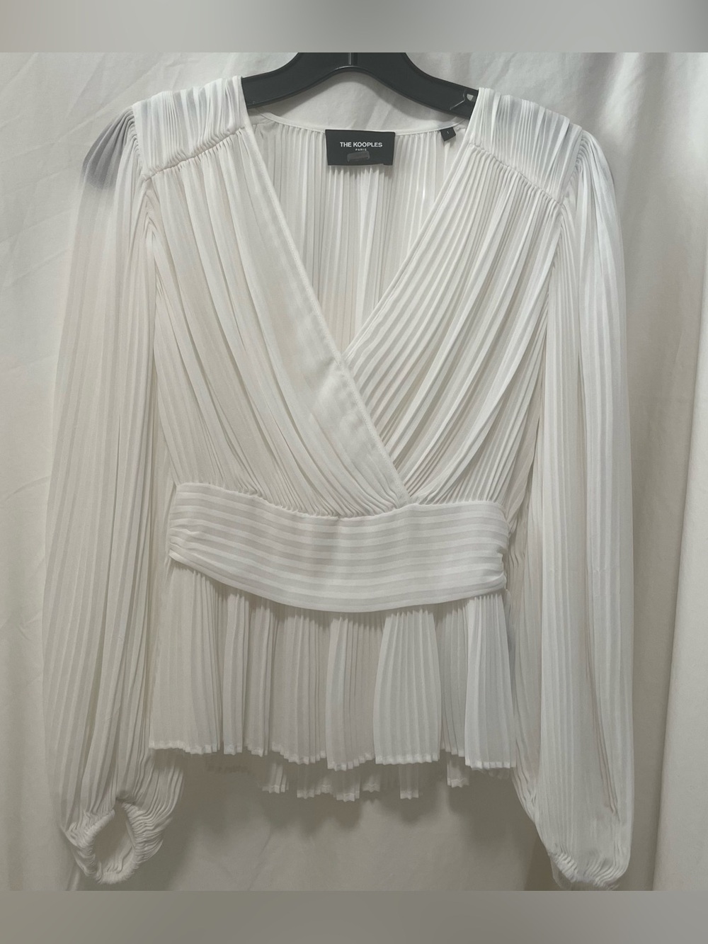 The Kooples White Pleated Surplice Long-Sleeve Top